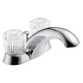 Classic Two Handle Centerset Bathroom Faucet with Clear Knob Handles/Drain