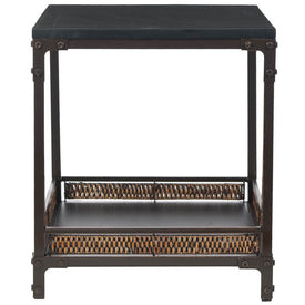 Dinesh End Table with Storage Shelf - Black/Dark Walnut