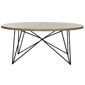 Mansel Retro Mid-Century Round Coffee Table - Light Oak/Black