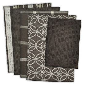 DII Assorted Dark Brown Dish Towels and Dish Cloth Set of 5