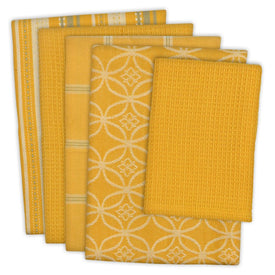 DII Assorted Mustard Dish Towels and Dish Cloth Set of 5