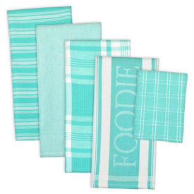 DII Assorted Teal Foodie Dish Towels and Dish Cloth Set of 5