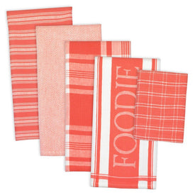 DII Assorted Coral Foodie Dish Towels and Dish Cloth Set of 5