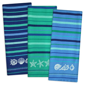 DII Assorted Embroidered Blue Sea Dish Towels Set of 3