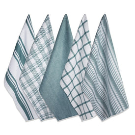 DII Assorted Teal Woven Dish Towels Set of 5