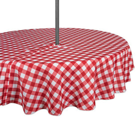 DII Red Check 52" Round Outdoor Table Cloth with Zipper
