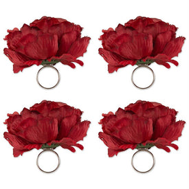 DII Peony Deep Red Napkin Rings Set of 4