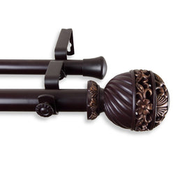 Lorraine Double Curtain Rod 1" Diameter x 160" - 240" Long - Mahogany