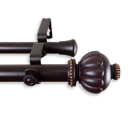 Sinclair Double Curtain Rod 1" Diameter x 48" - 84" Long - Mahogany