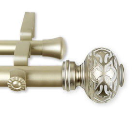 Cleopatra Double Curtain Rod 1" Diameter x 66" - 120" Long-Light Gold