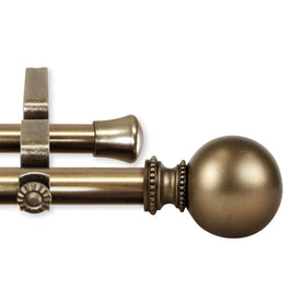 Bigby Double Curtain Rod 13/16" Diameter x 66" - 120" Long - Antique Brass