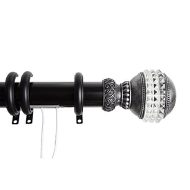 Emma Decorative Traverse Rod with Rings 66" - 120" - Black