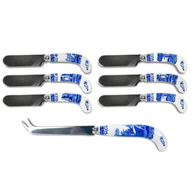 Spode Blue Italian Cheese Knife & 6 Spreaders