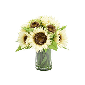 22" Artificial Giant White Sunflowers in Glass Vase