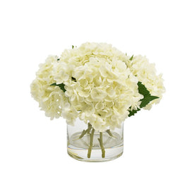 9" Artificial White Hydrangeas in Glass Vase with Acrylic Water
