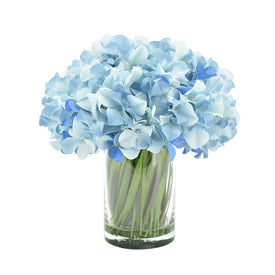 10" Artificial Blue Hydrangeas in Glass Vase with Acrylic Water