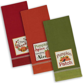 Country Pumpkin Embroidered Dish Towels Set of 3 Assorted