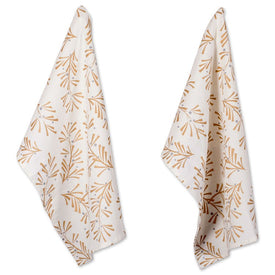 Metallic Holly Leaves Dish Towels Set of 2