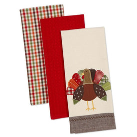 Fall Turkey Embroidered Dish Towels Set of 3 Assorted