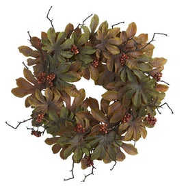 24" Fatsia with Berries Wreath