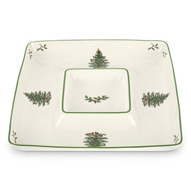 Spode Christmas Tree Square Chip & Dip Server