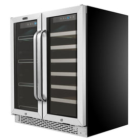 30" Built-In French Door Dual Zone 33-Bottle Wine Refrigerator 88-Can Beverage Center