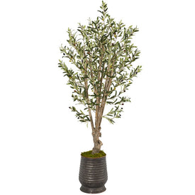 62" Olive Artificial Tree in Ribbed Metal Planter