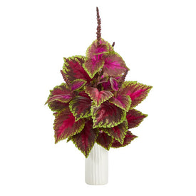 25" Coleus Artificial Plant Artificial Plant in White Planter