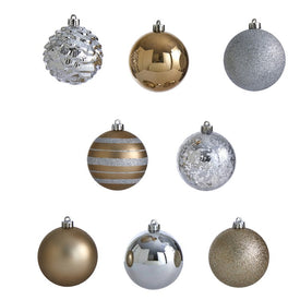 Holiday Shatterproof, 64 Count Christmas Tree Ornament Set, 80mm with Reusable Box