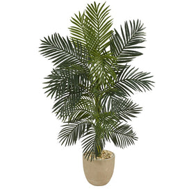 5' Golden Cane Artificial Palm Tree in Sandstone Planter