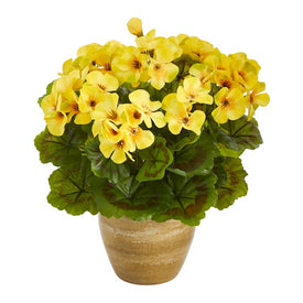 11" Geranium Artificial Plant in Ceramic Planter UV-Resistant (Indoor/Outdoor