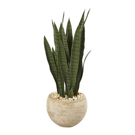 32" Sansevieria Artificial Plant in Sand Colored Planter