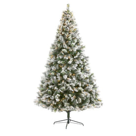 9' Flocked Oregon Pine Artificial Christmas Tree with 600 Clear Lights and 1580 Bendable Branches