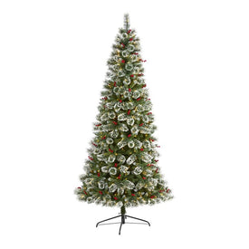 8' Frosted Swiss Pine Artificial Christmas Tree with 550 Clear LED Lights and Berries