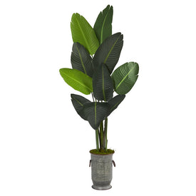 64" Traveler's Palm Artificial tree in Vintage Metal Planter