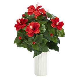20" Hibiscus Artificial Plant Artificial Plant in White Planter