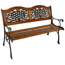 Ivy Crossweave 49" Two-Person Cast Iron and Wood Patio Bench