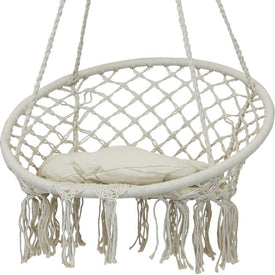 Macrame Indoor/Outdoor Hammock Chair with Tassels and Cushion - Natural