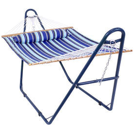 Quilted Two-Person Hammock with Universal Blue Steel Stand - Catalina Beach