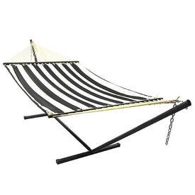 Quilted Fabric Hammock with 12' Stand - Black Stripe