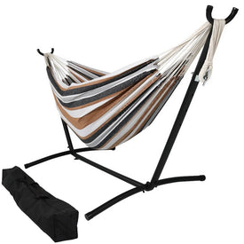 Brazilian Two-Person Double Hammock with Portable Stand - Calming Desert