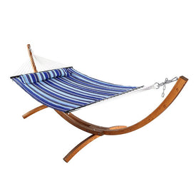 Quilted Two-Person Hammock with 12' Curved Wood Stand - Catalina Beach