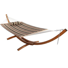 Quilted Fabric Two-Person Hammock with 13' Curved Wood Stand - Sandy Beach