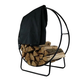 24" Black Steel Firewood Log Hoop Rack with Black Cover