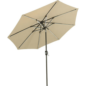 9' Sunbrella Market Umbrella with Solar-Powered LED Light Bars - Beige