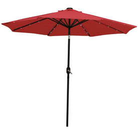 9' Patio Umbrella with Aluminum Pole, Tilt, Crank and Solar-Powered Lights - Red