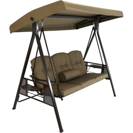 Three-Person Adjustable Tilt Canopy Patio Swing with Attached Side Table - Beige