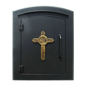 Manchester Non-Locking Column Mount Mailbox with Cross Logo - Black