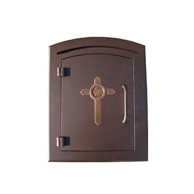 Manchester Non-Locking Column Mount Mailbox with Cross Logo - Antique Copper