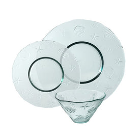 Coastal Recycled Clear Glass Twelve-Piece Dinnerware Set (Service for 4)